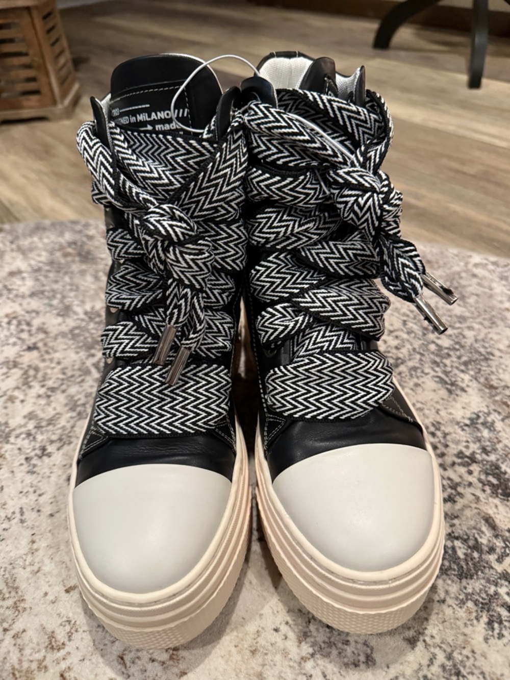 Christian zerotre calypso 300 Black & White High-Top Platform Sneakers CRO3